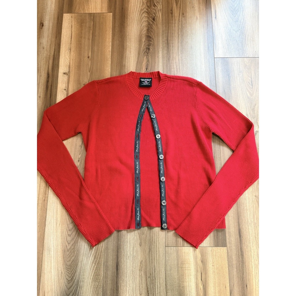 Polo Ralph Lauren Cotton Cardigan Sweater Women's Medium Red Ribbed Casual